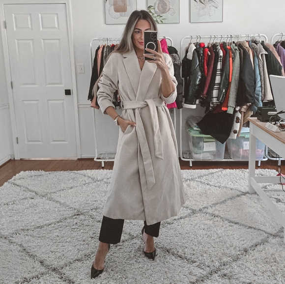 H&M ivory cream long belted coat size M - Picture 2 of 10